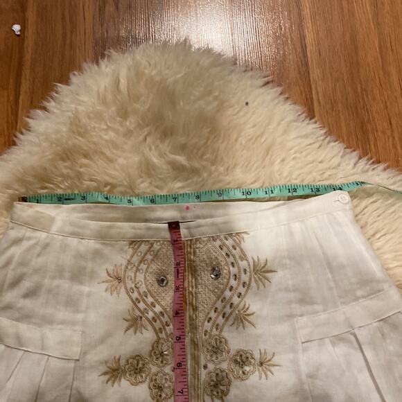 Anne Carson Linen Embroidered Beaded Midi Skirt Sz 6 Midi Slit Front Embellished - Picture 10 of 14